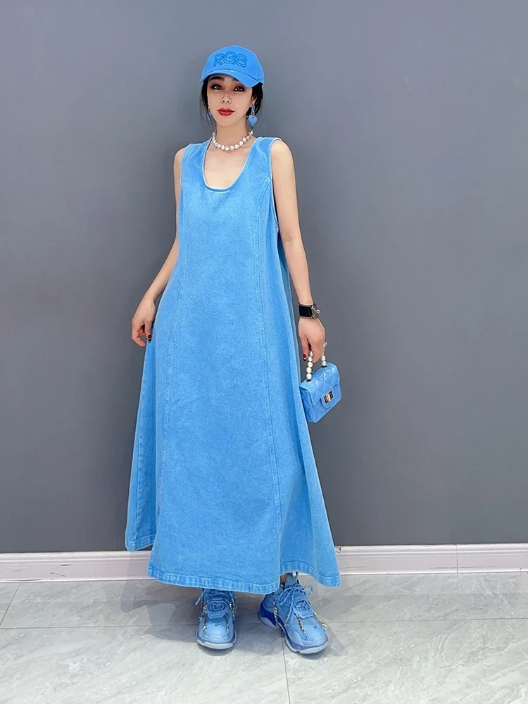 Женское свободное платье-майка Ковбойское Двухслойное платье большого размера