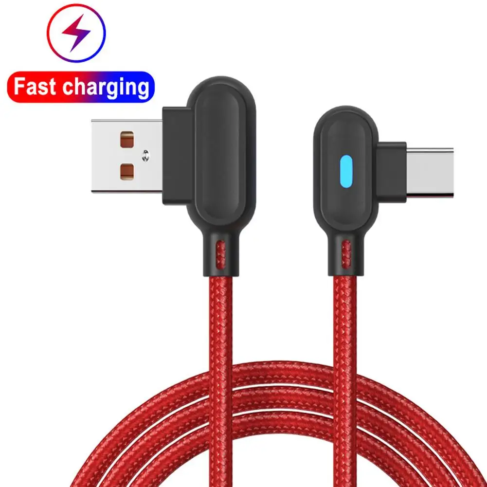 

90-degree Double Elbow Type-c Data Cable Mobile Phone Fast Charging With Light Luminous Line Charger Adapter For Samsung Xiaomi