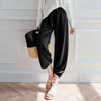 summer light silky loose harem pants for women 2022 casual simple elastic waist solid trouser womens pants mujer pantalones