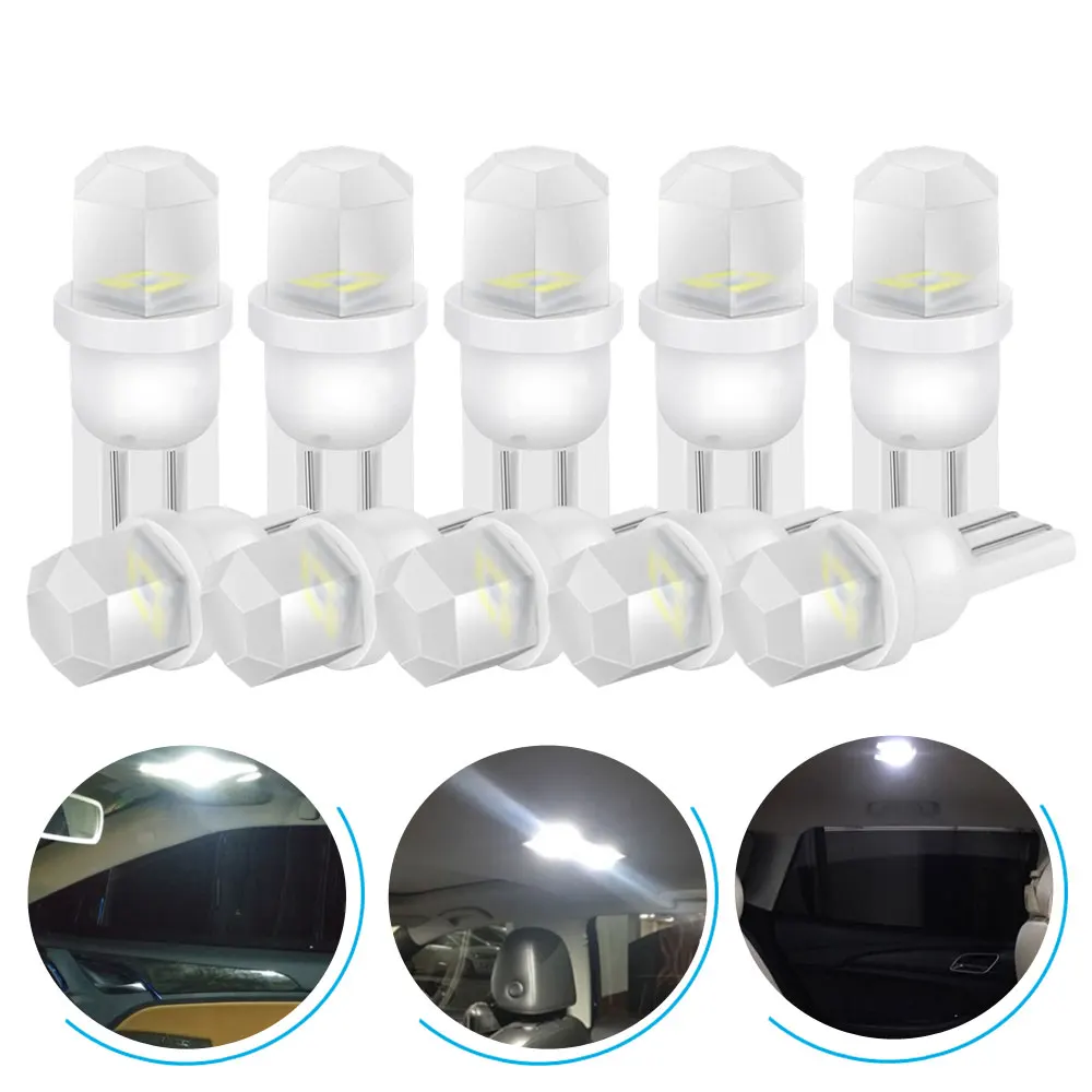 

10Pcs Ceramic T10 W5W LED Bulb 194 168 Led Canbus 4SMD 3014 Car Interior Lights Wedge Side Marker Clearance Auto Lamp 12V White