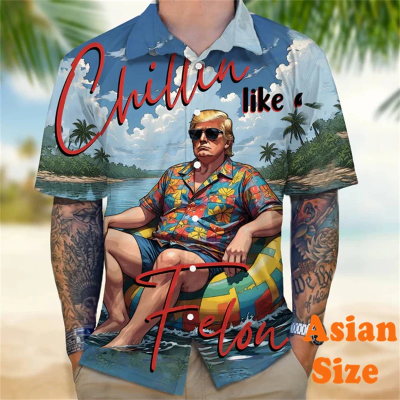 Гавайские каникулы рубашка с юмором Trump для мужской одежды рубашки лацканами и
