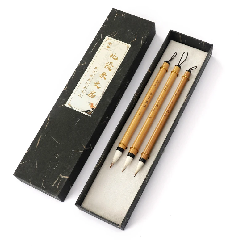 3Pc Chinese Traditional Calligraphy Paint Brush Set Bamboo Wool Hair Painting Brushes Watercolor Darwing Writing Students Aritst