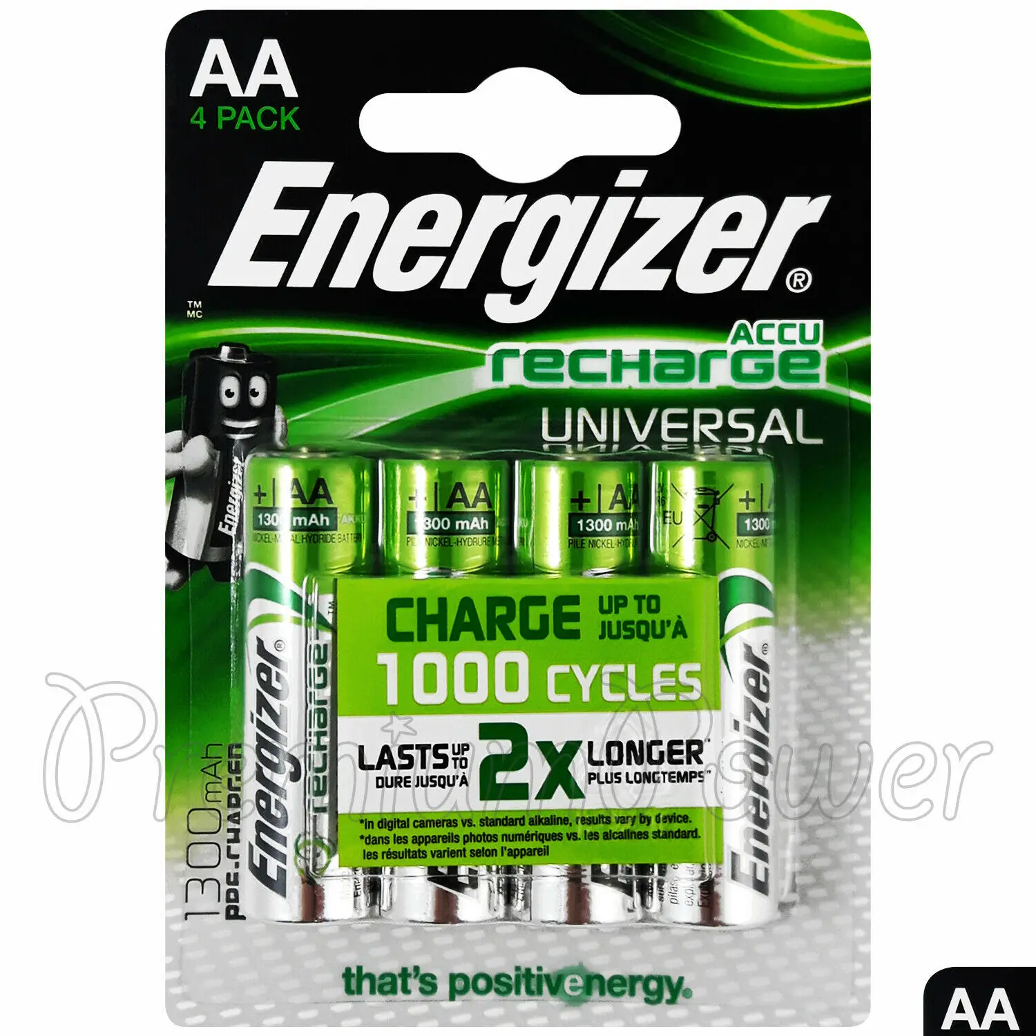

4 x Energizer Rechargeable AA batteries Universal 1300 mAh Accu NiMh Pack of 4