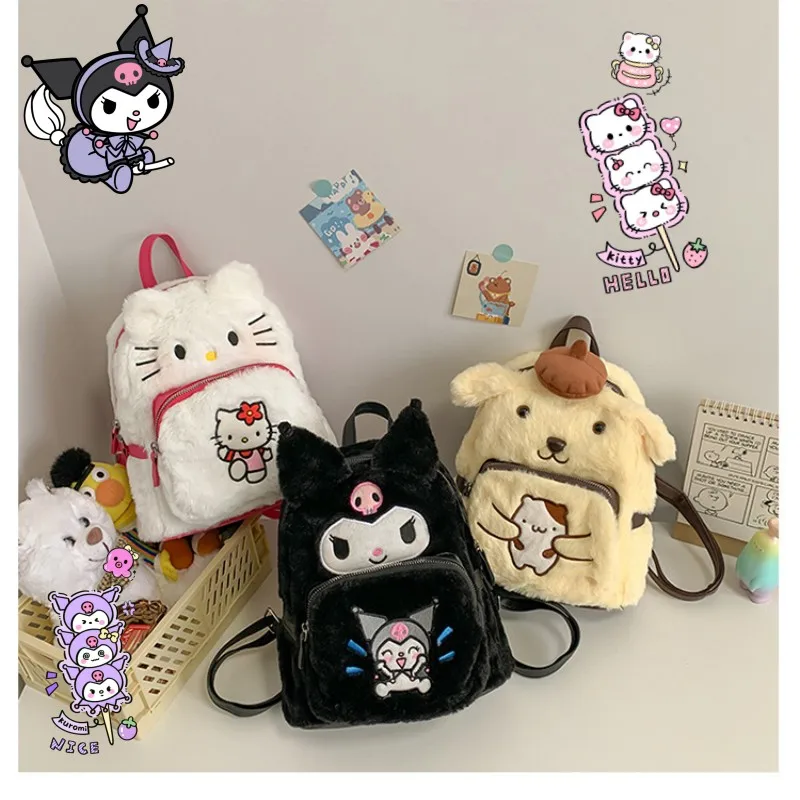 

Рюкзак с аниме Hello Kitty, милый мультяшный Новый пурин, милая сумка Kuromi, Женская Студенческая плюшевая сумка для смены макияжа, канцелярские принадлежности, оптовая продажа