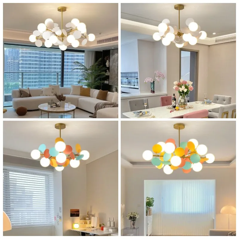 

Glass Ball Children's Bedroom Living Dining Room Colorful Home Decor Hanging Lightings Modern Luxury Nordic Chandeliers