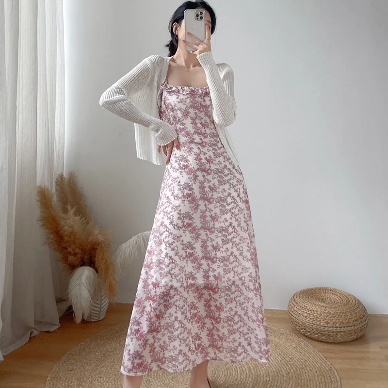 Милое длинное платье с цветочным принтом женское весна-лето 2023 новые тонкие
