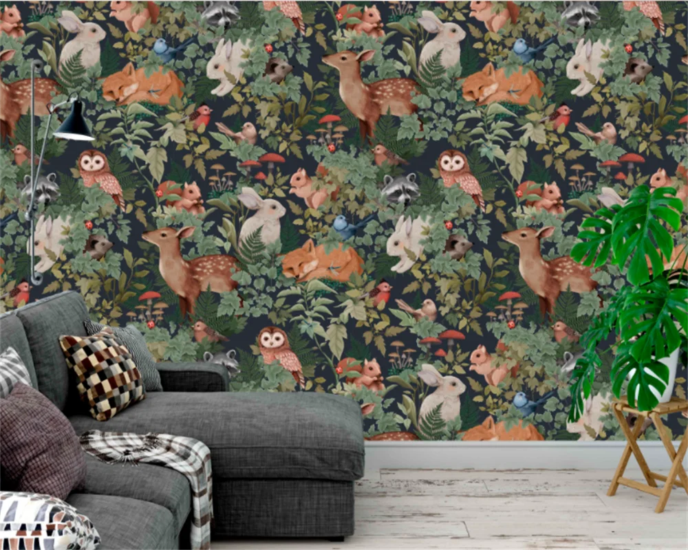 

beibehang Customized modern children's room high-end environmental protection animal plant background wallpaper papier peint