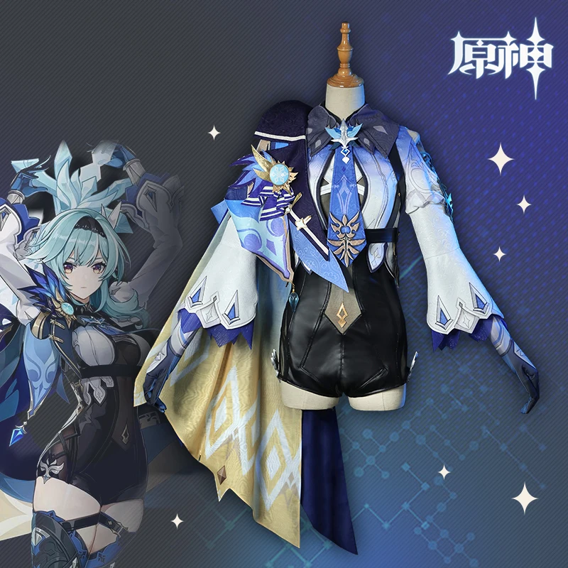 

2021 Game Genshin Impact New Role Cosplay Ice Eula Costume Party Dress With Shoes Women Sorcerer Japanese Costume Dress Full Set