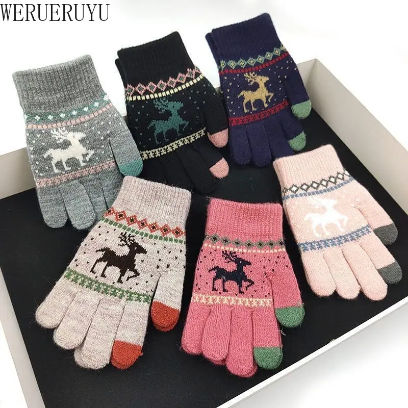 

Kawaii Cartoon Knitted Warmer Plush Gloves Women Winter Accessories Fashion Outdoor Cycling Mittens Touch Screen Heated Gloves