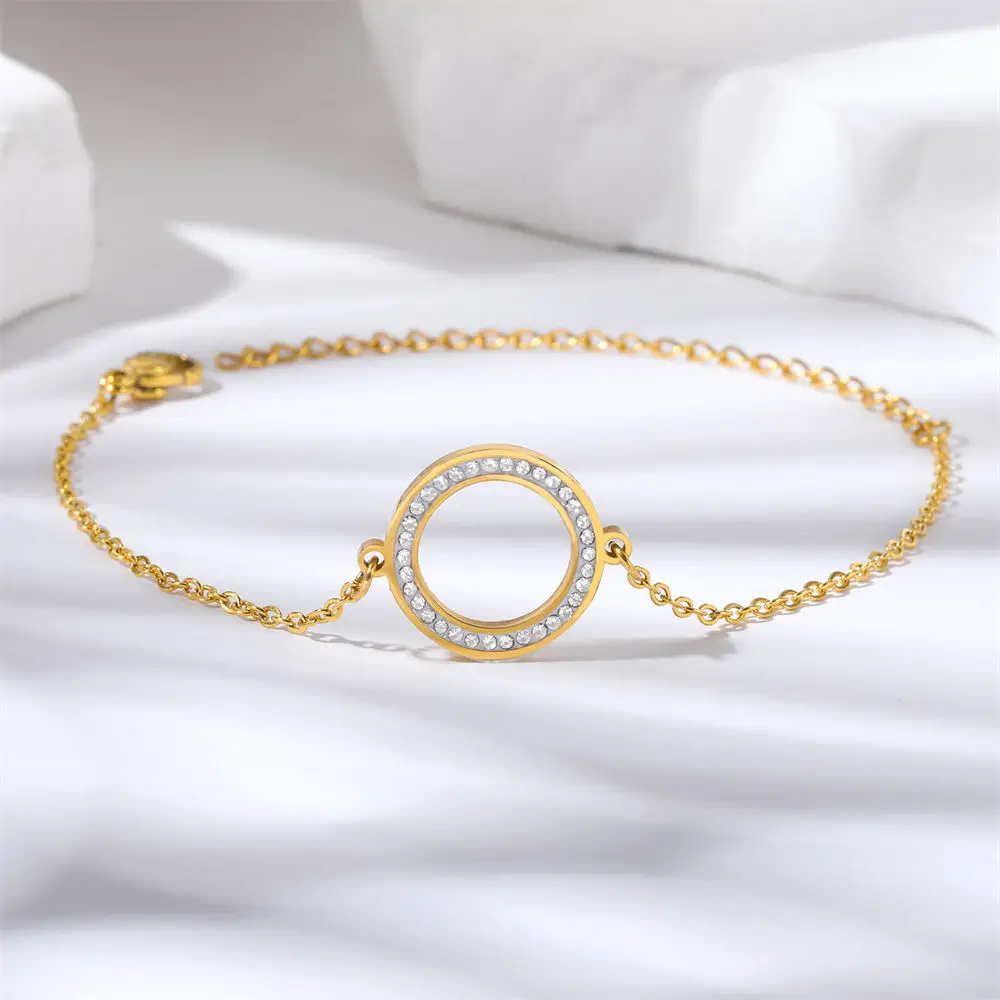 

GATTVICT Elegant Geometric Circle Eternal Love Bracelet For Women Fashion Zircon Stainless Steel Bracelet Wrist Charm Jewelry