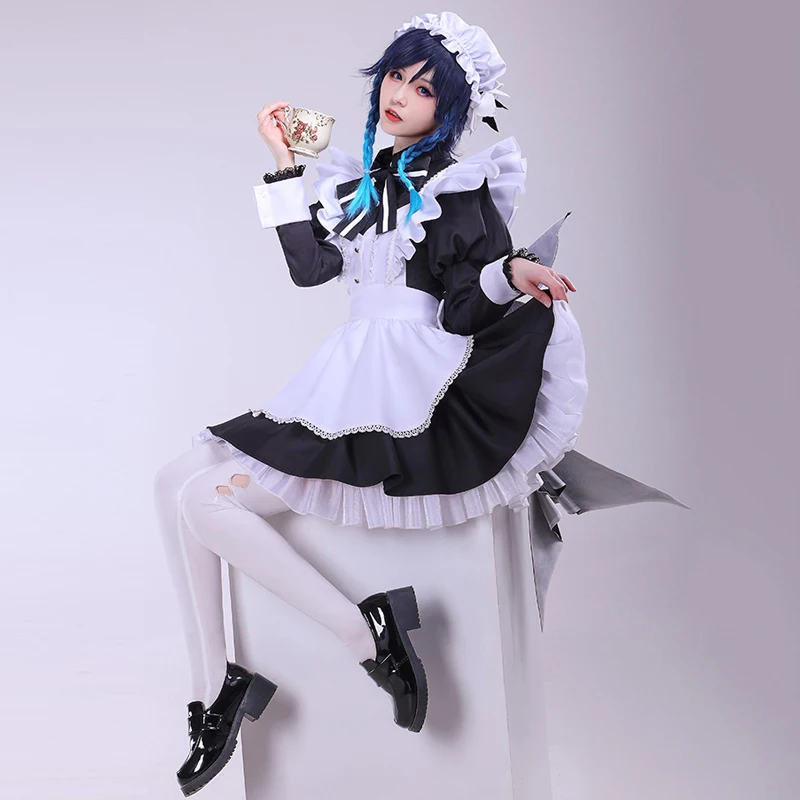 Костюм горничной Venti для косплея геншина ударопрочный белый и черный женский