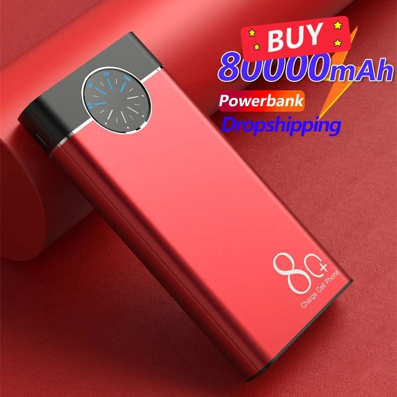 

80000mAh Power Bank Portable Smartphone 4USB Fast Charging External Battery LED Light High Capacity Charger for Xiaomi Samsung