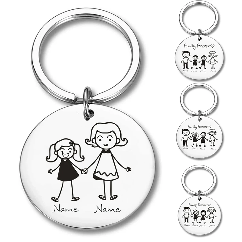 

Personalized Family Gifts Keychain Custom Mom Dad Daughter Son Pet Key Chain Engraved Stainless Steel Mother Father Kids Keyring