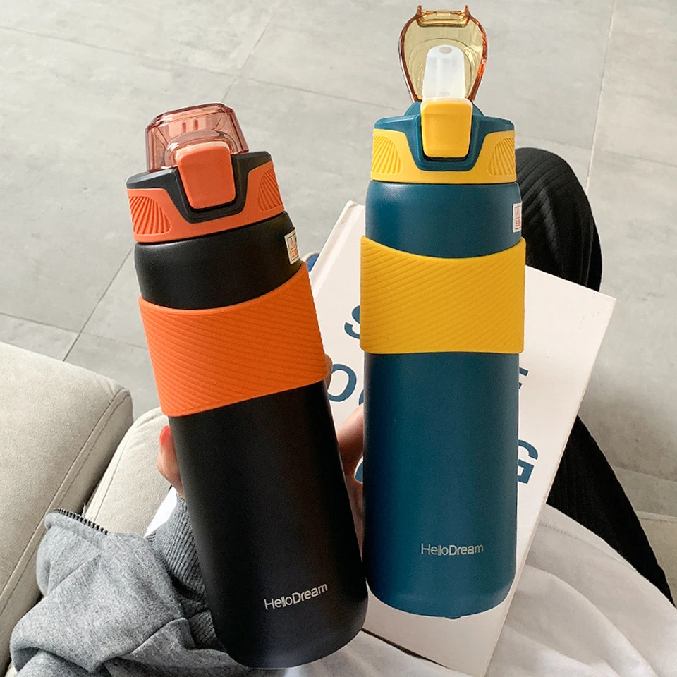 

580ml Sports Fitness Water Bottle With Straw Cup Large Capacity Double Stainless Steel Thermos Portable Vacuum Creative