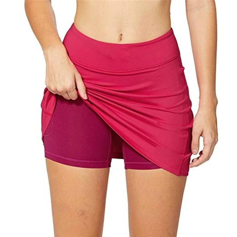 

Womens Sports Tennis Skirt Girls Female Gym Short Dance Skirt Running Fitness Shorts Pantskirt Anti-emptied 2 In 1