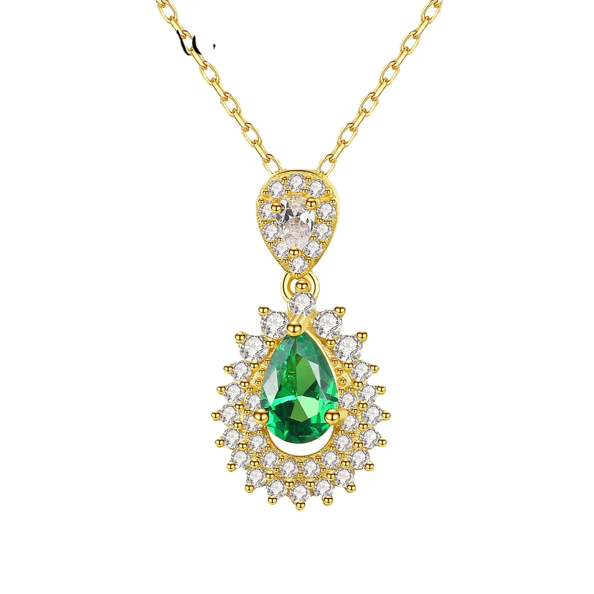 

925 Sterling silver Olive emerald Pendant female 18K gold plated water drop shaped colored gem necklace