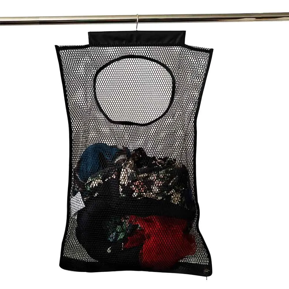 

Folding Hanging Space Saving Home Bathroom Laundry Hamper Basket Mesh Durable Portable Storage Bag Dirty Clothes Cleaning