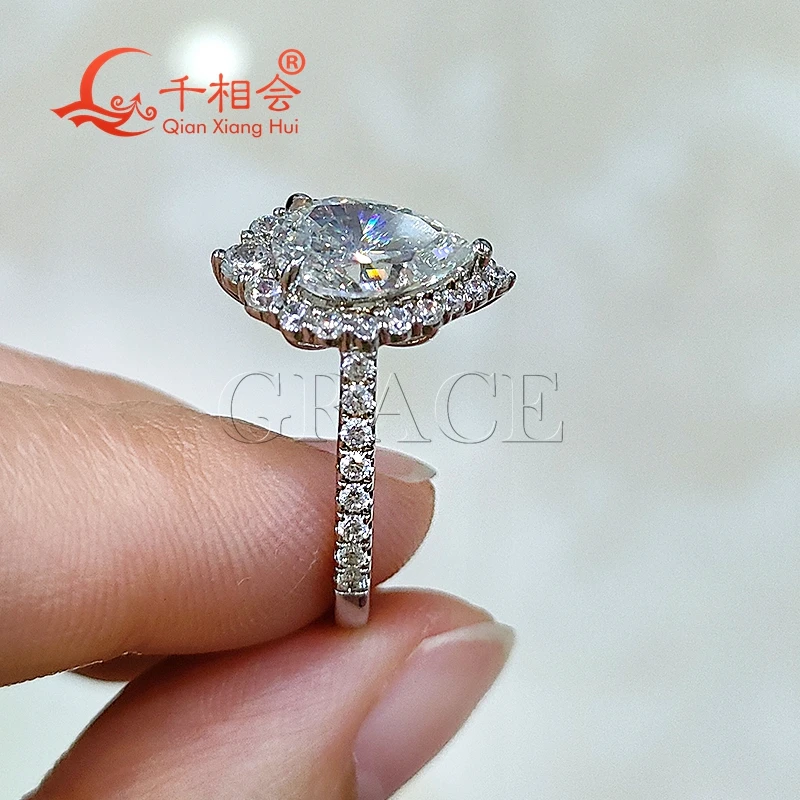 7*10mm 2ct pear halo ring round half Eternity Band D white vvs moissanite 925 Sterling Silver Ring Jewelry Engagement Ladies men