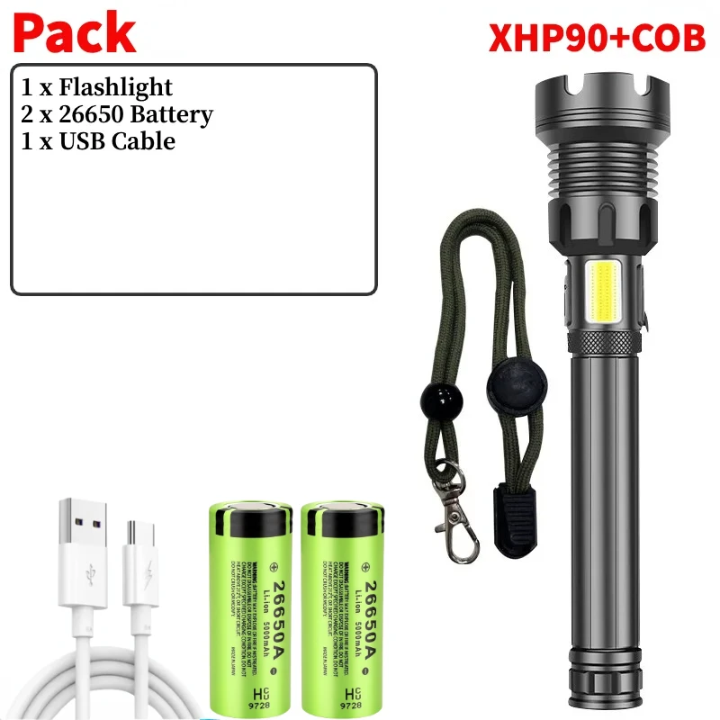 

Фонарик светодиодный XHP90.2, самый мощный, 8 ядер, USB, перезаряжаемый