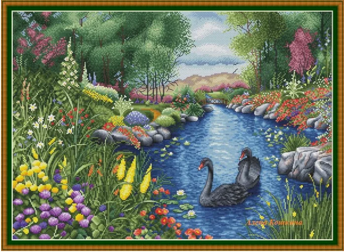 

Black swan Cross Stitch Ecological Cotton Thread Embroidery Home Decoration Hanging Painting Gift