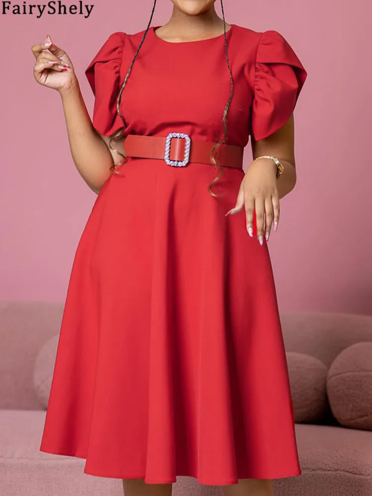 FairyShely сексуальное платье больших размеров с коротким рукавом 2024 однотонное