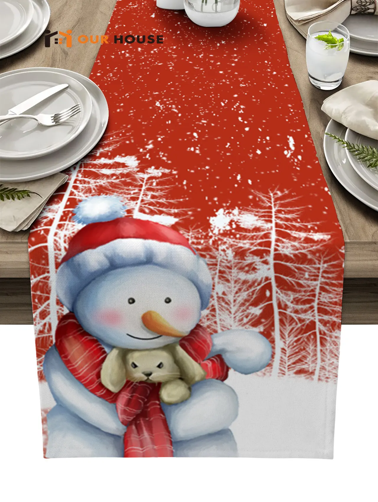 

Рождественский снеговик зайчик Свадебная вечеринка украшение для стола настольные бегунки домашний декор кофейная кухня столовая скатерть