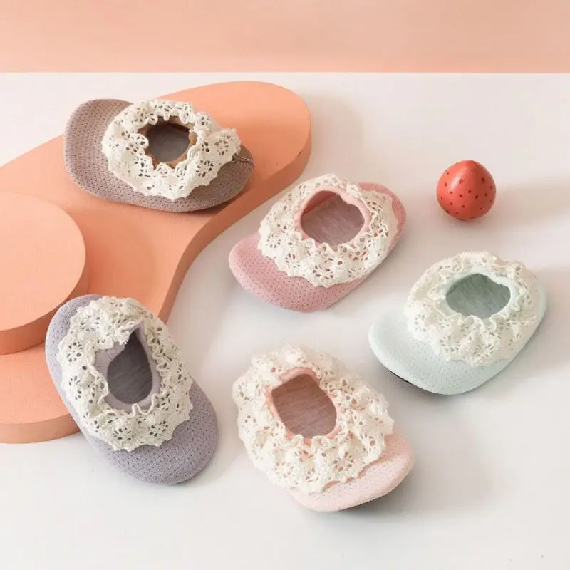 

Newborn Baby Lace Floor Socks Summer Cotton Non-slip Thin Socks Breathable Dot Indoor Kids Socks 0-24M