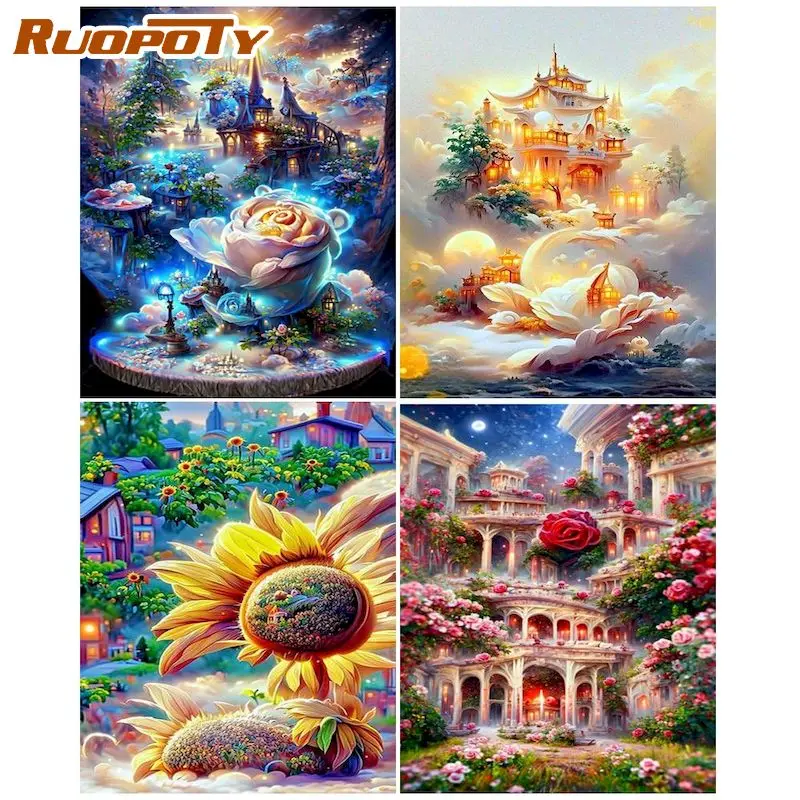 

RUOPOTY Coloring By Number Build Kits Painting By Number Scenery DIY Frame Modern Drawing On Canvas HandPainted Art Gift