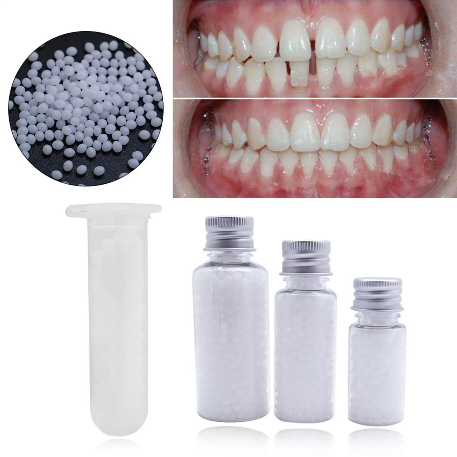 

50G Temporary Tooth Solid Glue Teeth Gaps Glue Fix Broken Teeth Adhesive Beads Denture Fake Teeth Veneer Thermal Beads White