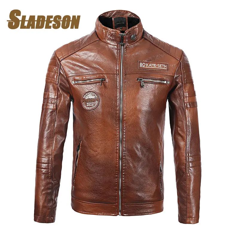 

Мужская мотоциклетная кожаная куртка, повседневная ветрозащитная байкерская куртка на хлопковой шерстяной подкладке в стиле ретро, зима 2023