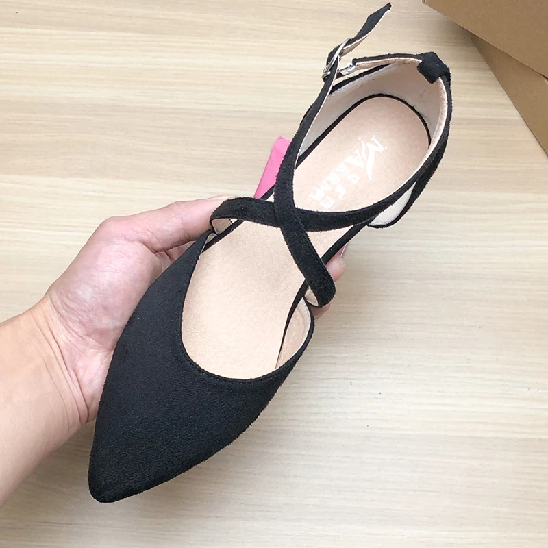 Women Flat Shoes Wine Red Black Apricot Pointed Flats for Size 33-43 Cross Strap Basic All Match Zapatos Planos De Mujer