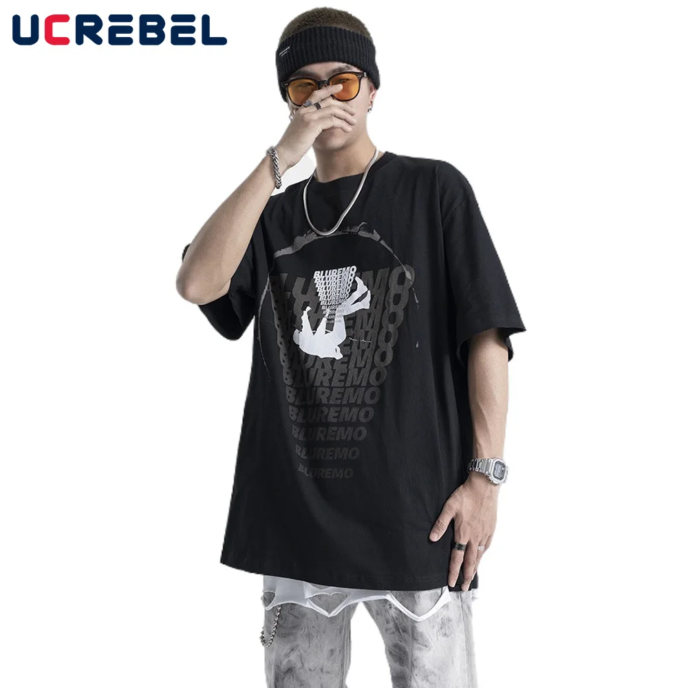 

Letter Print Short Sleeve T-shirt Mens Summer Streetwear Shoulder Drop Loose Top Lazy Casual Crewneck Half-Sleeve Cotton Tee Men
