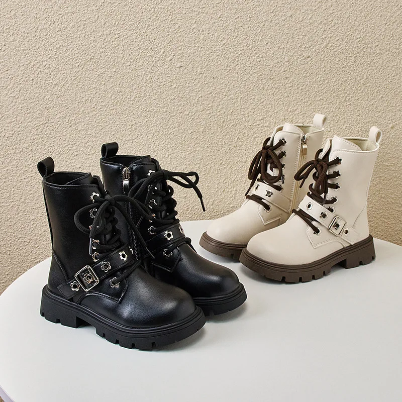 

Fashion Children Shoes for Kids Autumn Black British Style Knight Boots for Girl Princess Shoes Soft Sole Sneakers Shoes 26-36