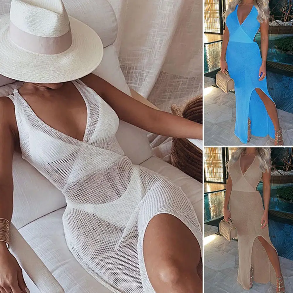 

Loose Women Dress Breathable Casual Polyester Loose-fit Knitted Female Cover Up for Swimming