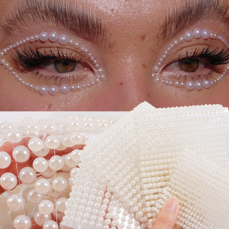 

Sdotter 750pcs 3D Eyes Face Makeup Temporary Tattoo Self Adhesive Beauty White Pearl Jewels Stickers Body Art Decorations Nail D