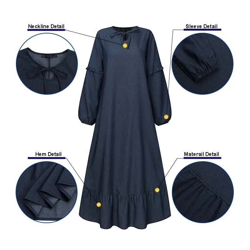 2023 Oversized Ruffles Maxi Dresses Turkish Sundress  Muslim Abayas For Women Autumn Full Sleeve Dress Fashion Solid Robe