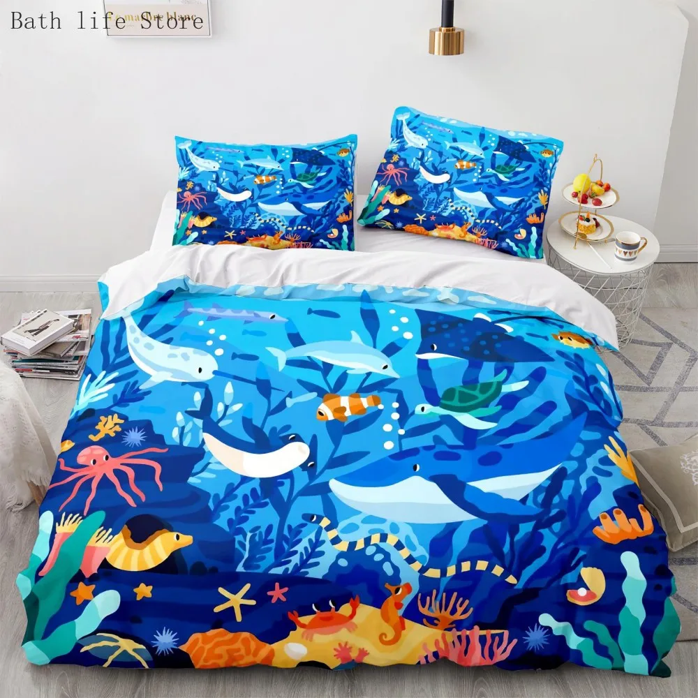 

Синий подводный мир киты Комплект постельного белья мультяшный детский пододеяльник наволочки детское одеяло покрывало Декор для спальни