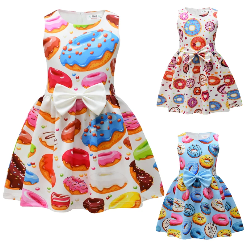 Kids Clothes Dresses for Girls Cute Donuts Bow Dress Baby Girls Birthday Party Princess Dress Toddler Girl kawaii Vestidos