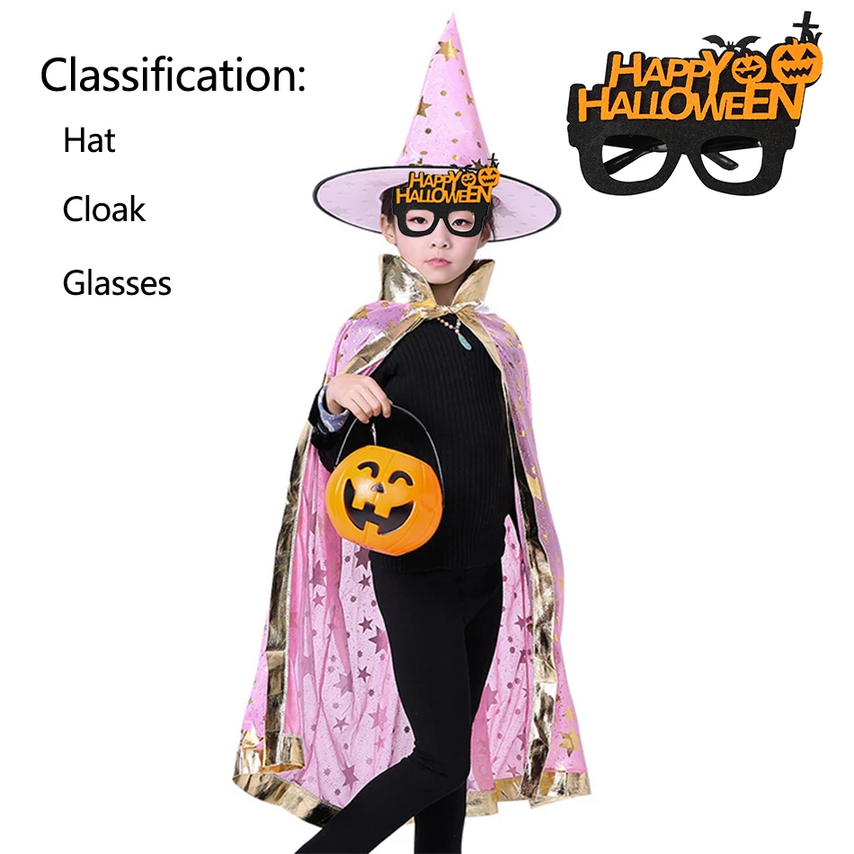 

Halloween Cape With Hat Star Pattern Pumpkin Cape Cosplay Costumes Halloween Costume For Kids Boys Girls Party Birthday Glasses