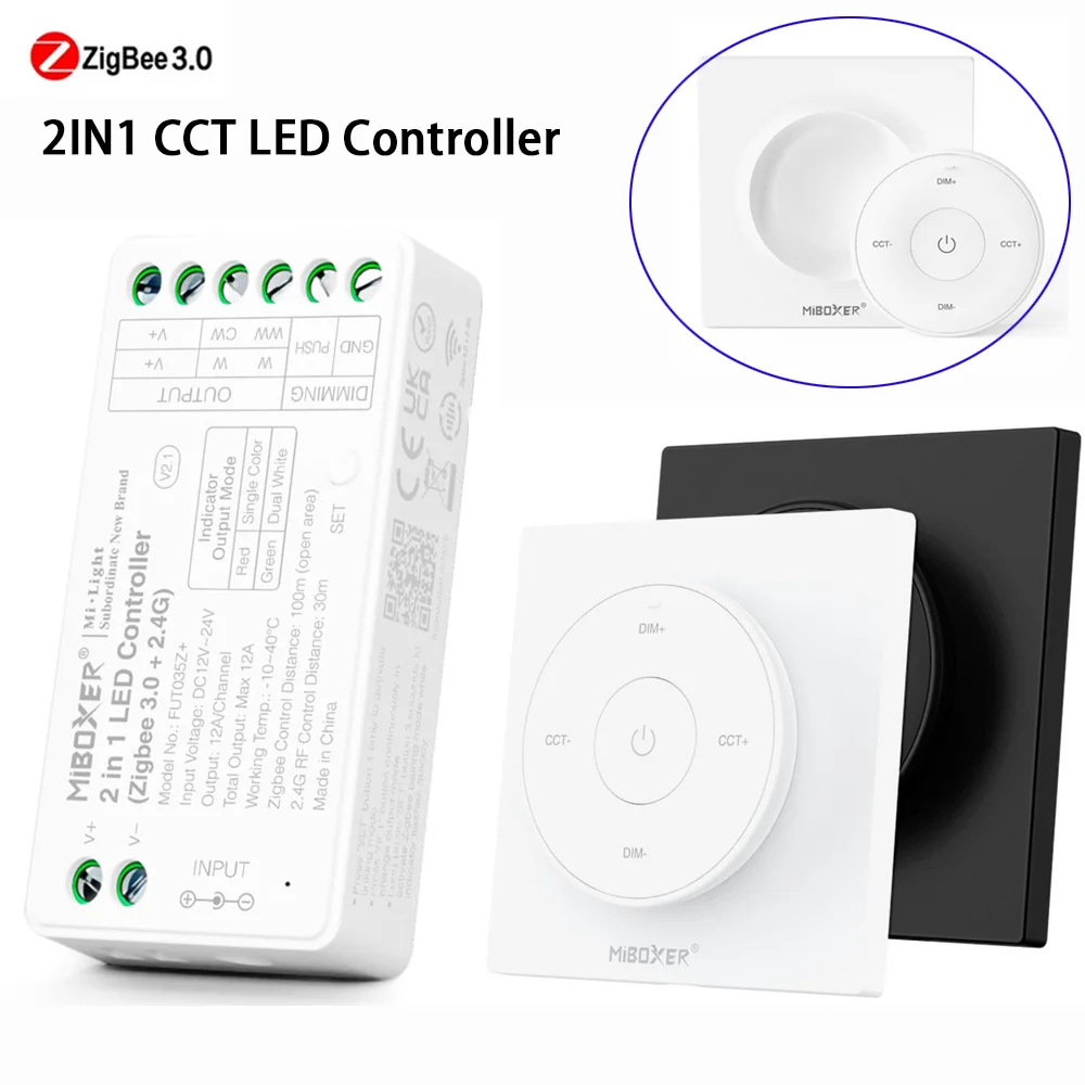 

Zigbee 3.0 2in1 LED Controller Dimmer 5050 COB CCT Single Color LED Light 2.4G Panel Remote Control Tuya App Voice for ECHO Plus