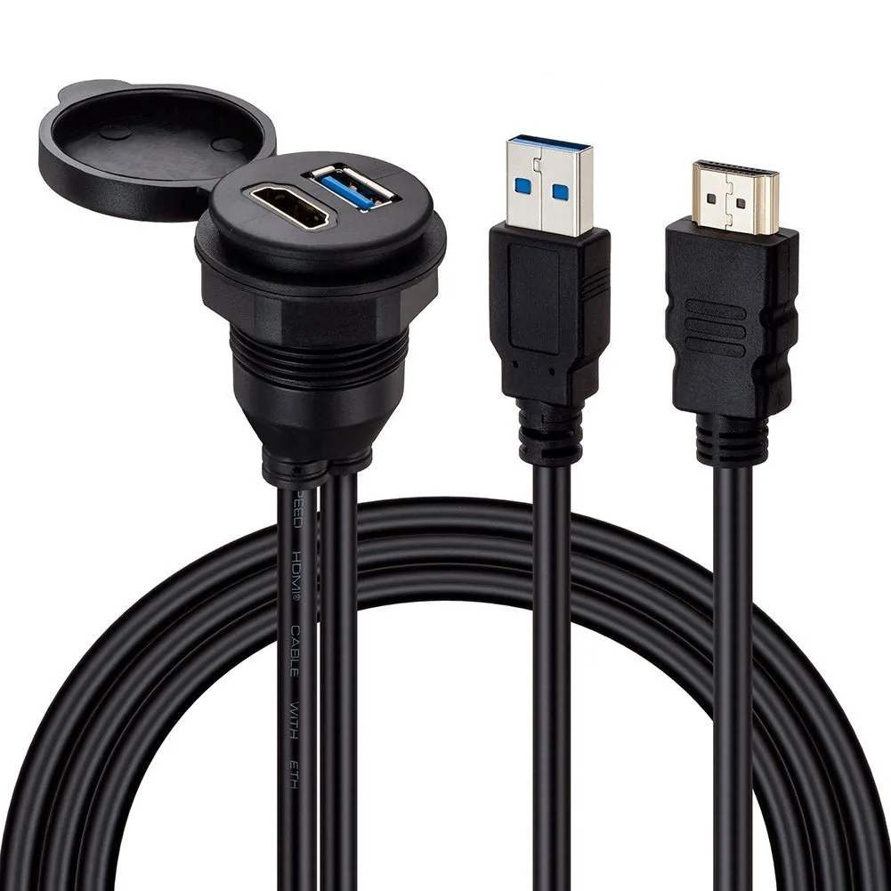 2 в 1 водонепроницаемый USB 3,0 и HDMI-совместимый USB2 удлинитель 1 2 м кабель приборная панель автомобильный монтажный кабель для лодки и мотоцикла