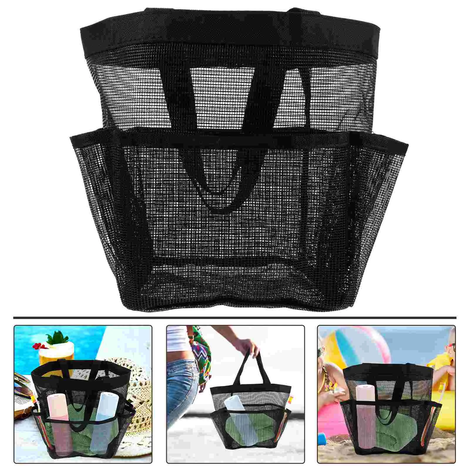 

Shower Toiletrymesh Organizer Hanging Tote Handle Travel Room Dorm Accessories Bathroom Carrier Pockets Portable Handheld