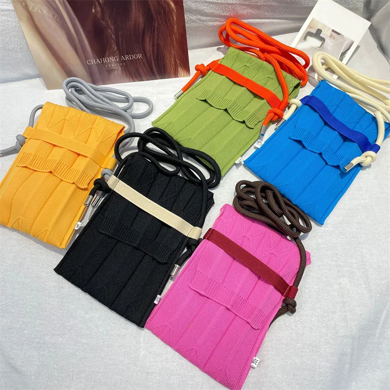 

Fashion Knitting Small Crossbody Bags Women Organ Pleated Mini Shoulder Messenger Bag Ladies Foldable Long Straps Phone Purse