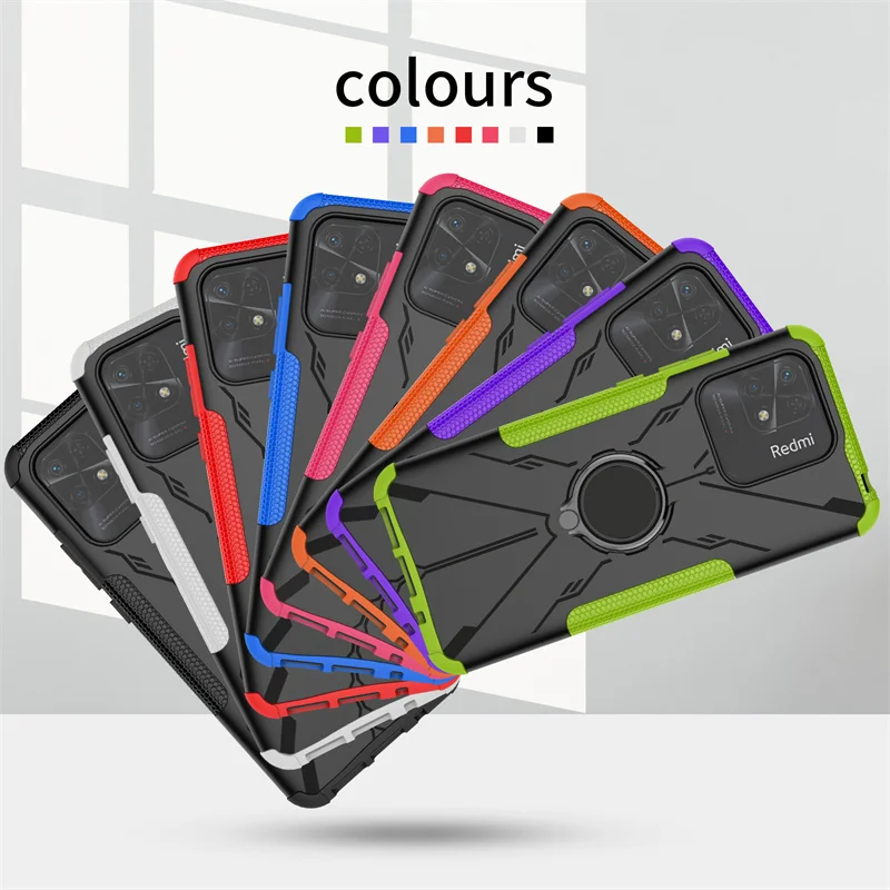 For Redmi 10C Case For Redmi 10C Cover Funda Shell Finger Ring Armor Shockproof Protective PC TPU Phone Bumper For Redmi 10C