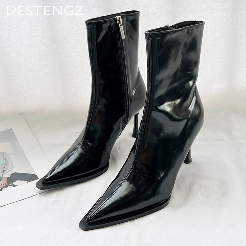 Кожаные женские ботильоны с острым носком модная обувь Sezy на высоком каблуке