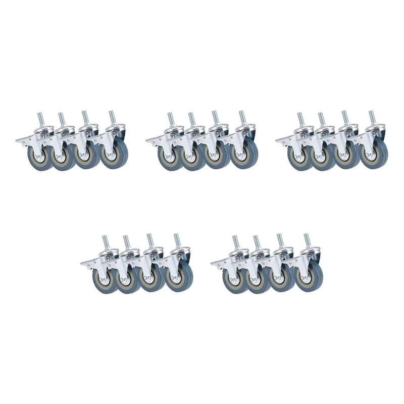 

Heavy Duty 75Mm Swivel Castor With Brake Trolley Casters Wheels For Furniture, Set Of 20