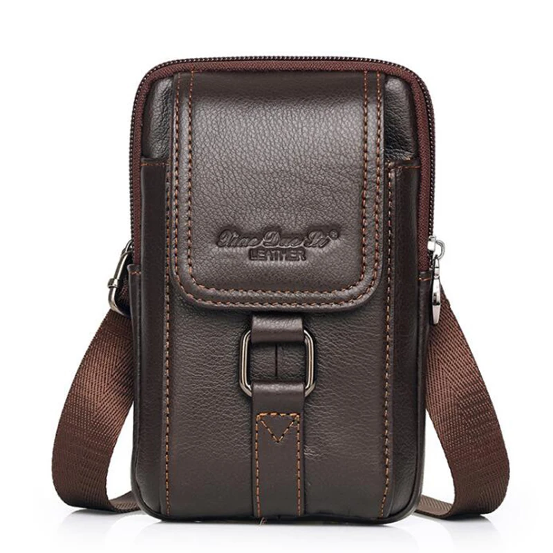 Men Genuine Leather  Cell/Mobile Phone Case Cross body Waist Pack Hip Bum Bags Fashion Casual Male Belt Hook Messenger Bag