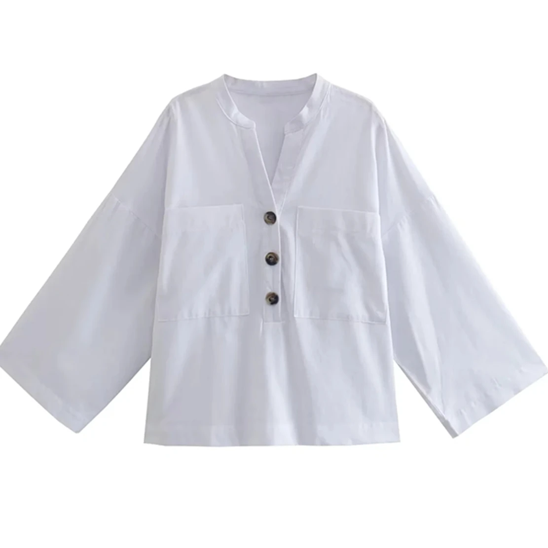 

Elmsk 2022 летняя винтажная Блузка с V-образным вырезом Женская индийская народная однобортная Свободная белая рубашка льняное кимоно рубашки т...