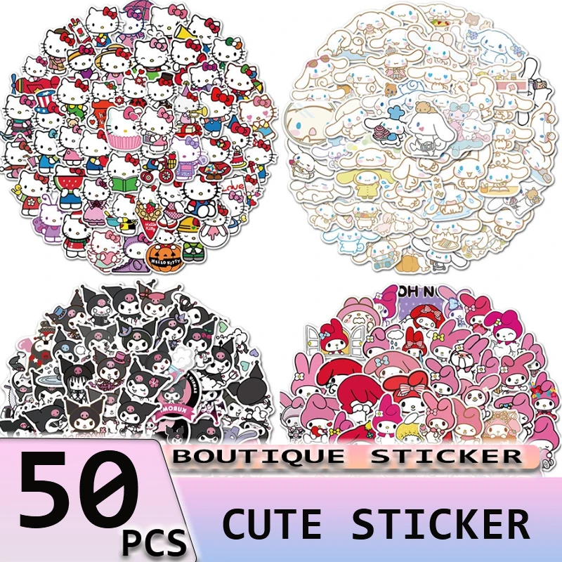 50 шт. водостойкие наклейки Kuromi Hello Kitty Mymelody Cinnamoroll для ноутбука |