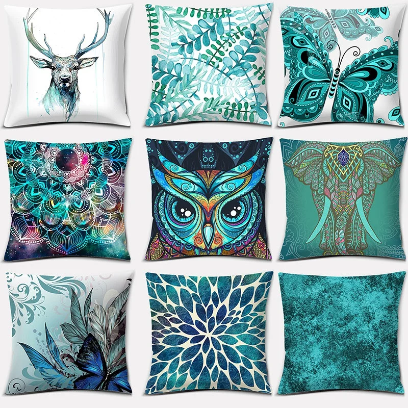 

Зеленая олень Сова Печать квадратная Наволочка Декор для дома